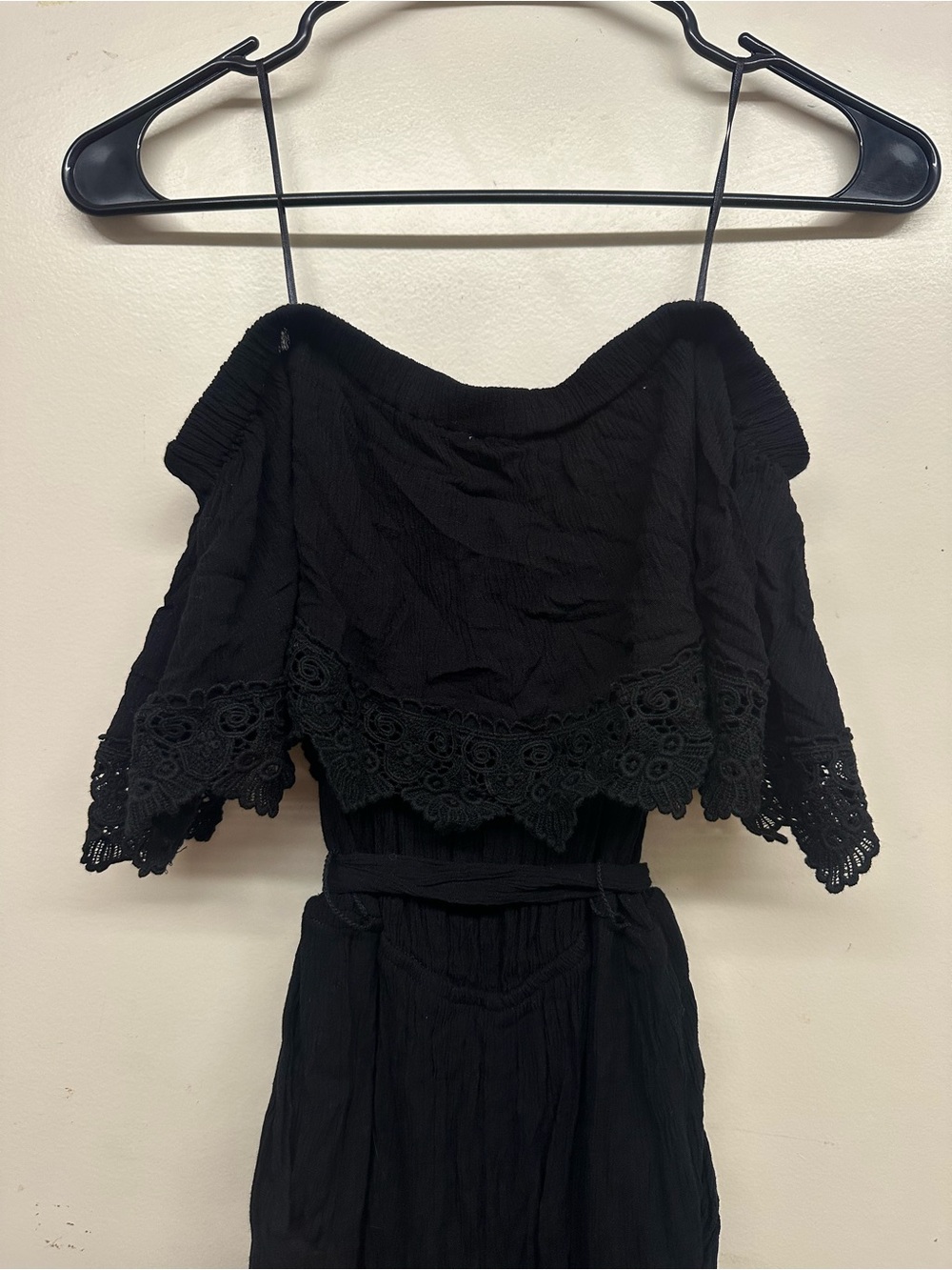 Lush Black Textured Off-Shoulder Top